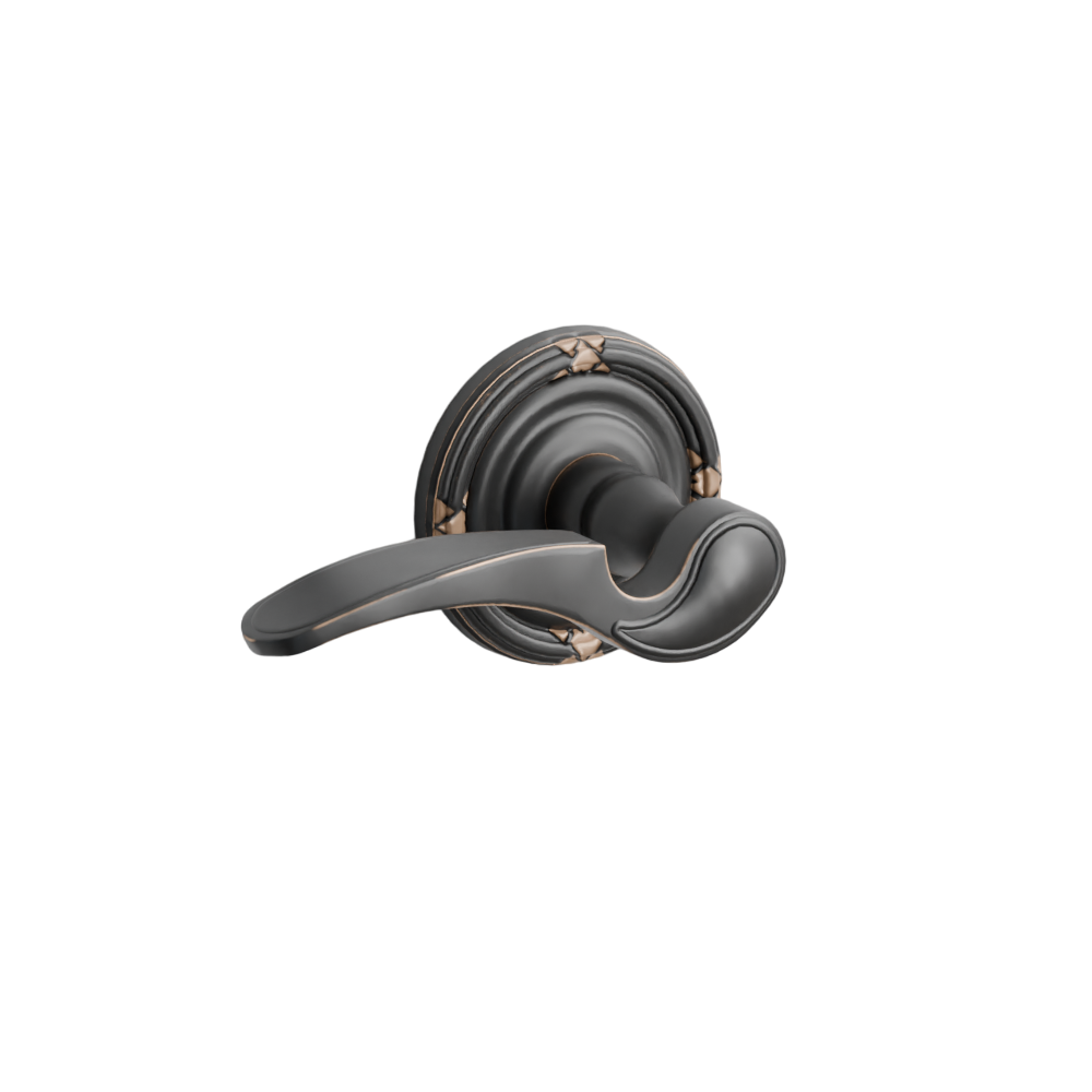 Emtek Door Handle - Coventry Lever Ribbon & Reed Rosette - Designer Brass