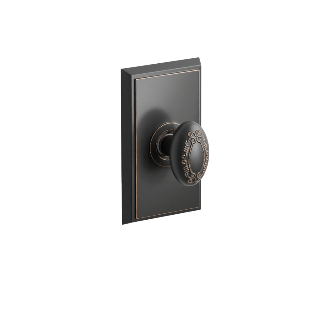 Emtek Door Handle - Victoria Knob Rectangular Rosette - Designer Brass