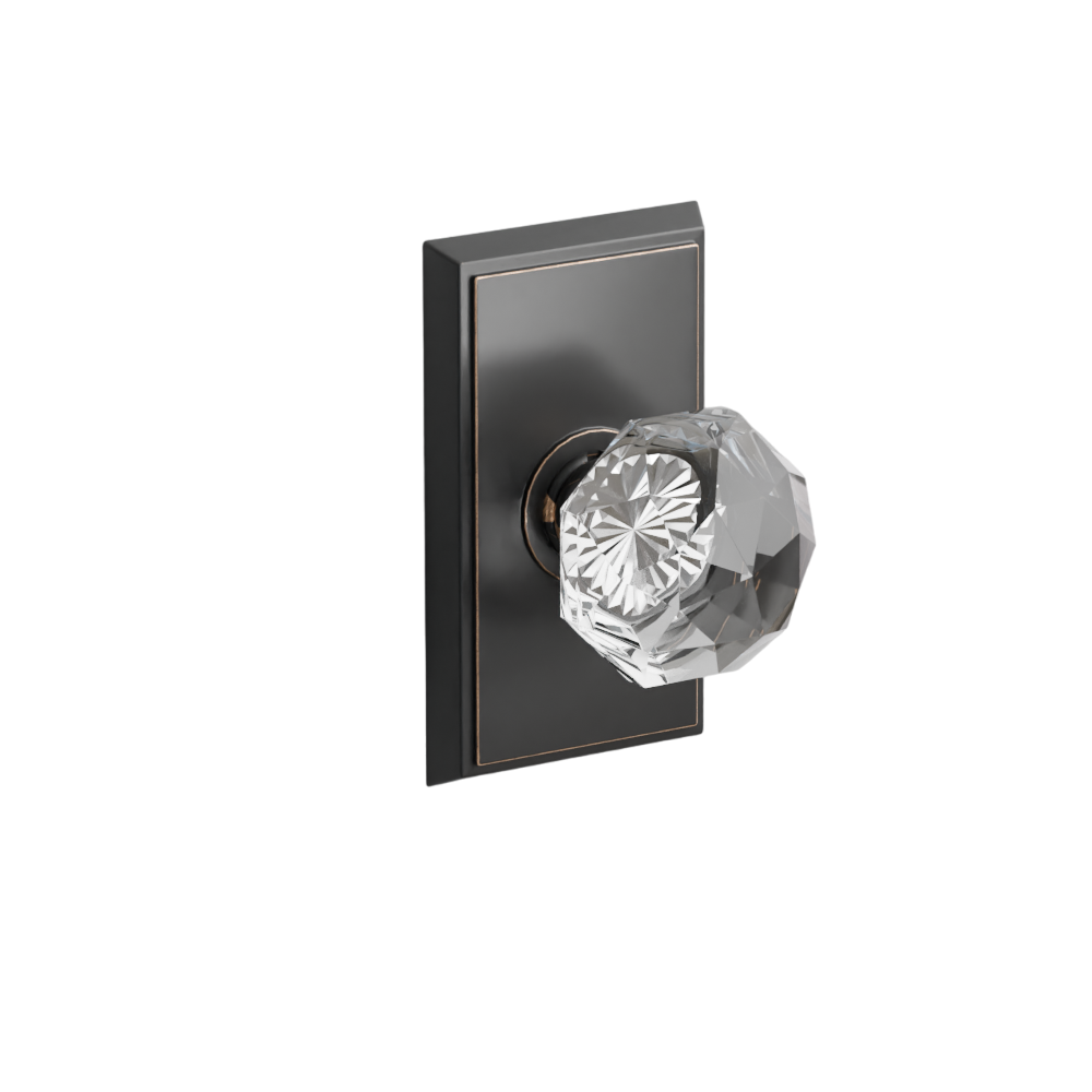 Emtek Door Handle - Diamond Knob Rectangular Rosette - Glass