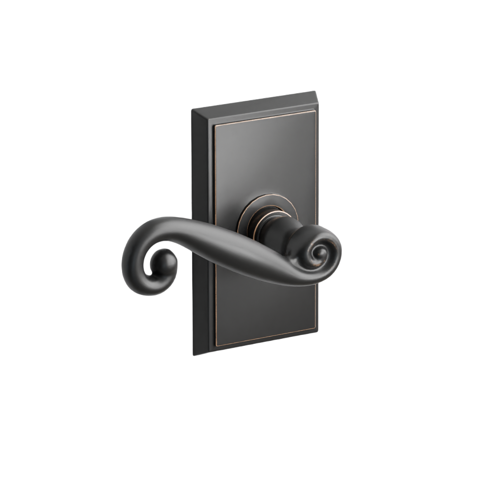 Emtek Door Handle - Rustic Lever Rectangular Rosette - Designer Brass