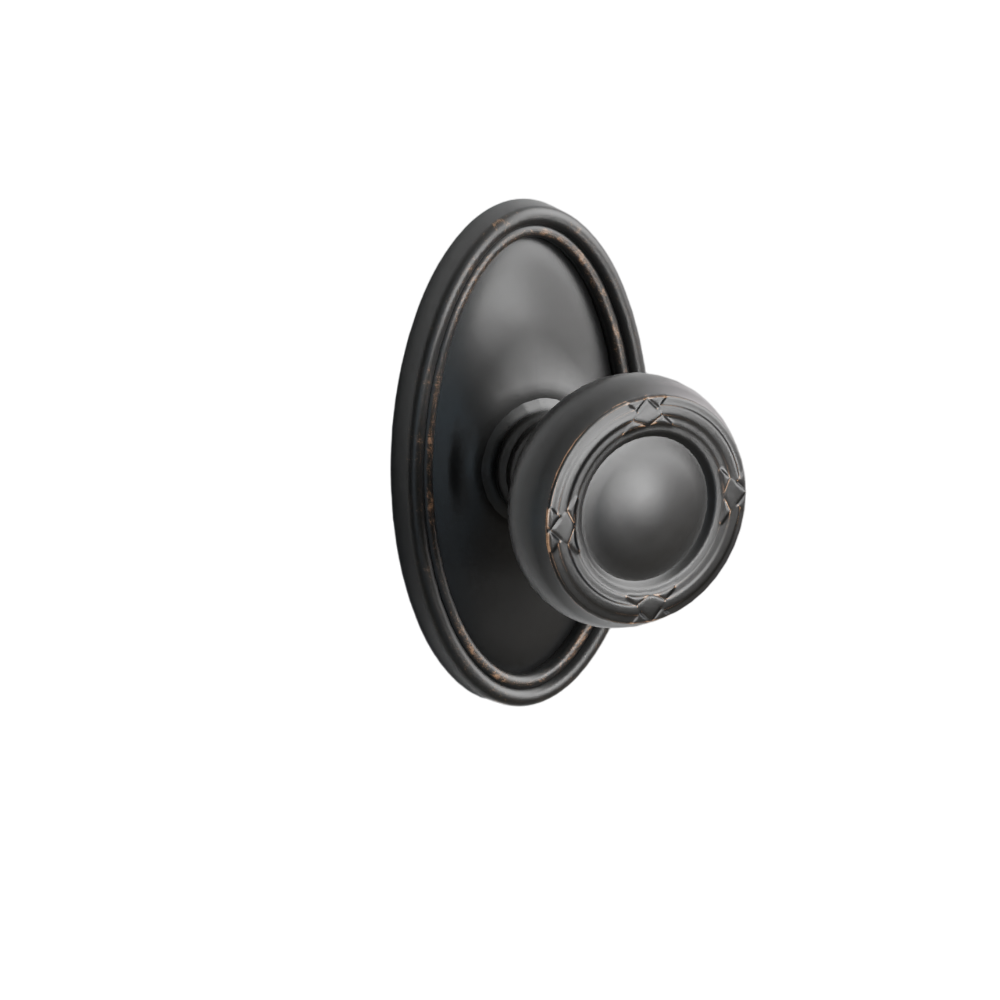 Emtek Door Handle - Ribbon & Reed Knob Oval Rosette - Designer Brass