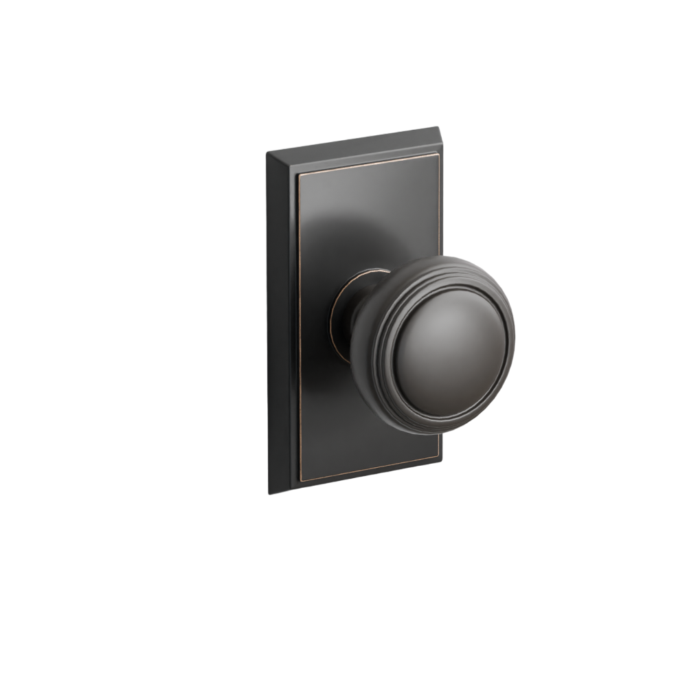 Emtek Door Handle - Norwich Knob Rectangular Rosette - Classic Brass