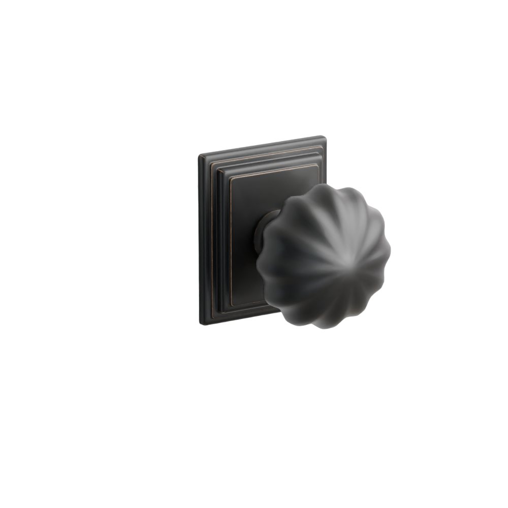 Emtek Door Handle - Melon Knob Wilshire Rosette - Classic Brass