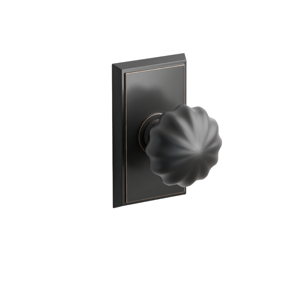 Emtek Door Handle - Melon Knob Rectangular Rosette - Classic Brass