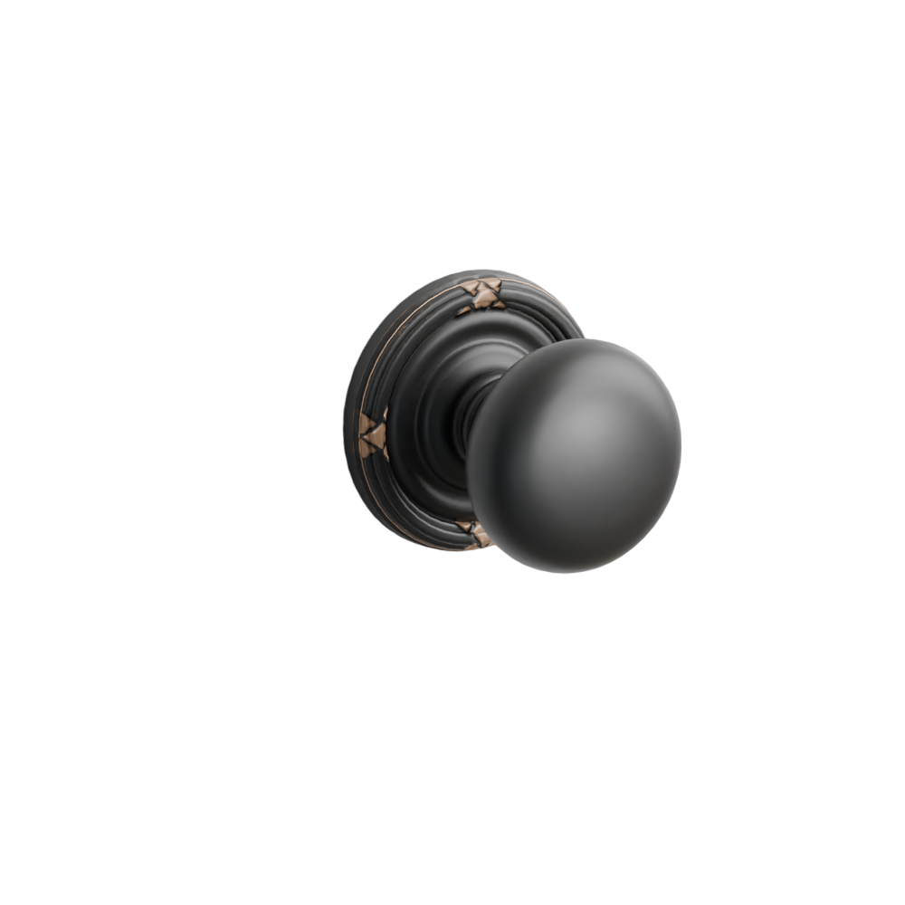 Emtek Door Handle - Providence Knob Ribbon & Reed Rosette - Classic Brass