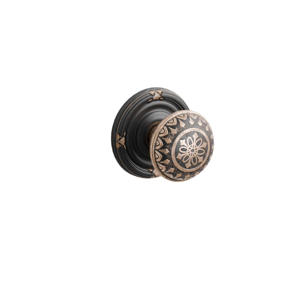 Emtek Door Handle - Lancaster Knob Ribbon & Reed Rosette - Designer Brass