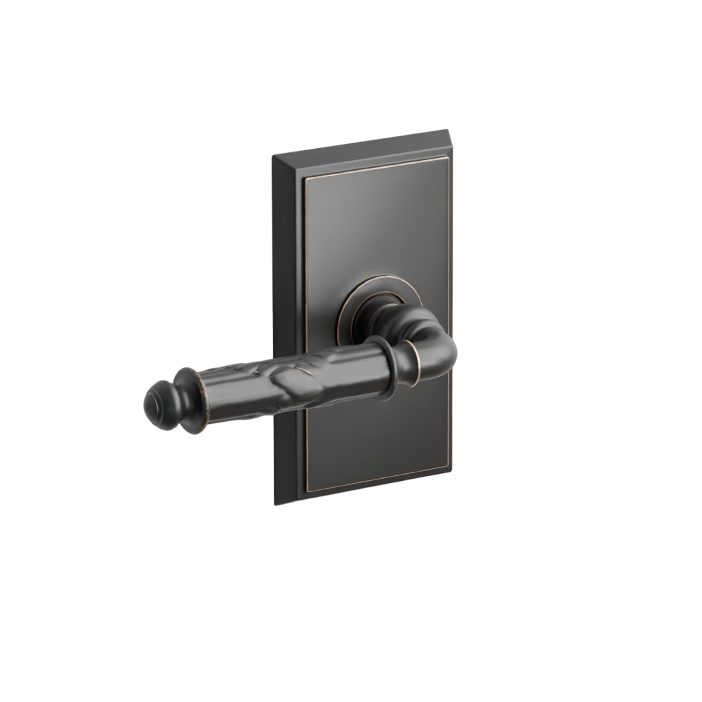 Emtek Door Handle - Ribbon & Reed Lever Rectangular Rosette - Designer Brass