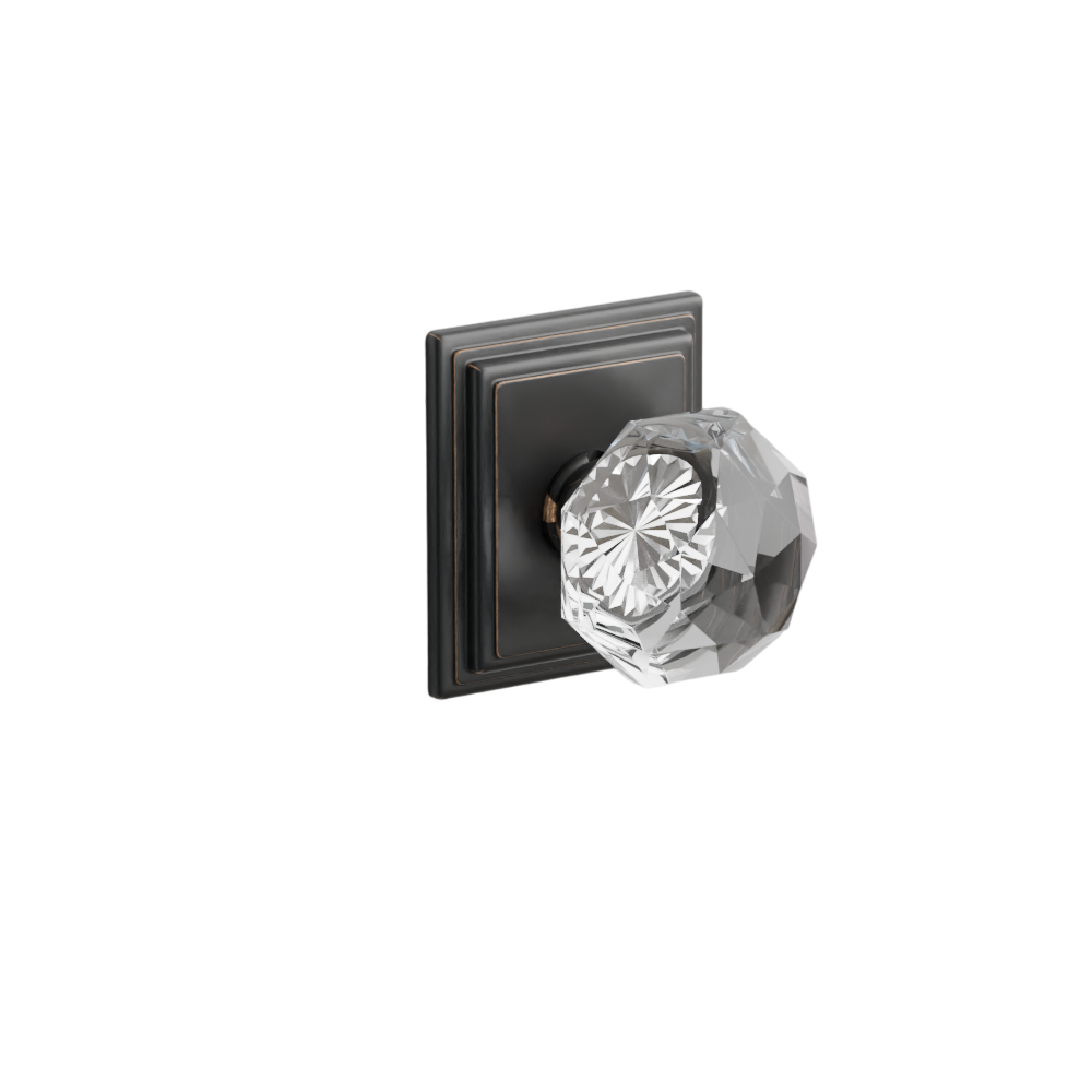 Emtek Door Handle - Diamond Knob Wilshire Rosette - Glass