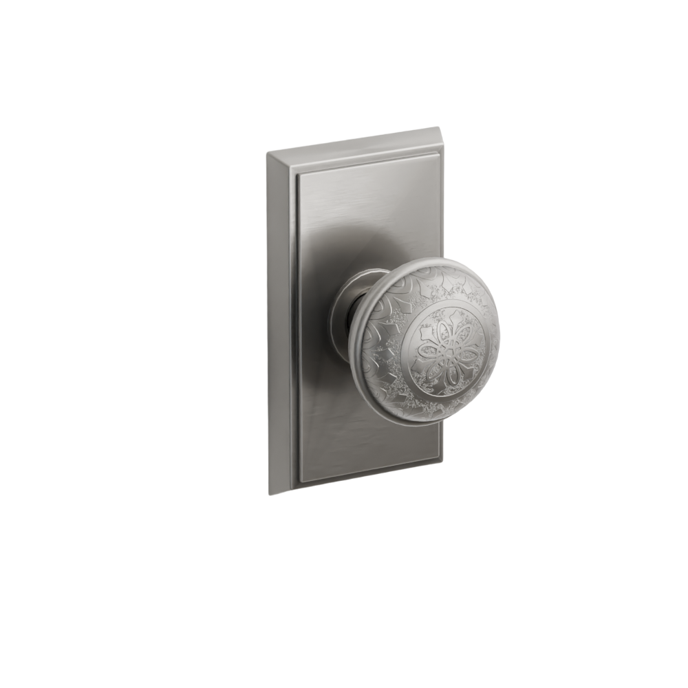 Emtek Door Handle - Lancaster Knob Rectangular Rosette - Designer Brass