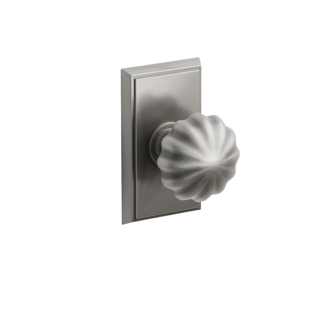 Emtek Door Handle - Melon Knob Rectangular Rosette - Classic Brass