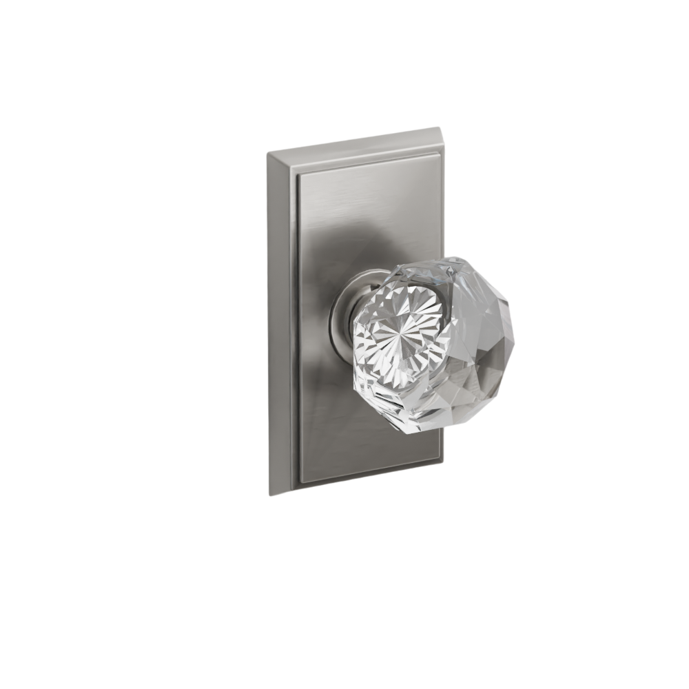 Emtek Door Handle - Diamond Knob Rectangular Rosette - Glass