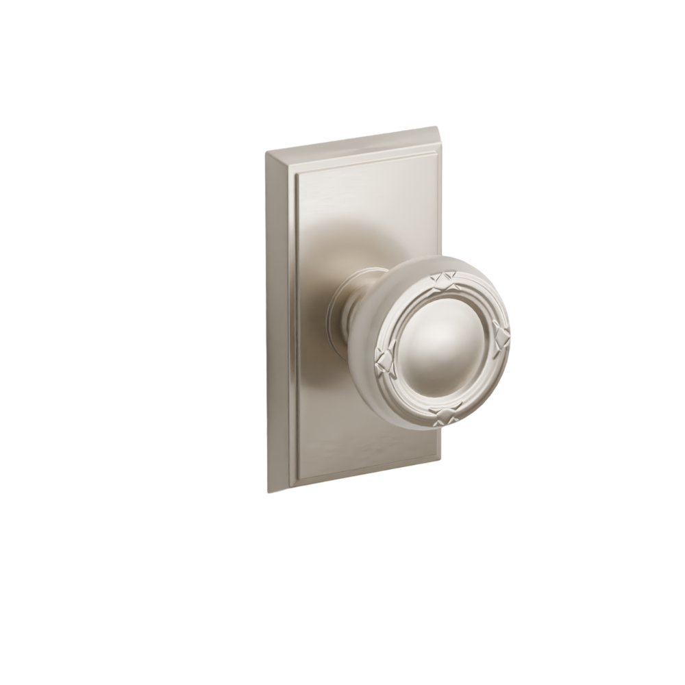 Emtek Door Handle - Ribbon & Reed Knob Rectangular Rosette - Designer Brass
