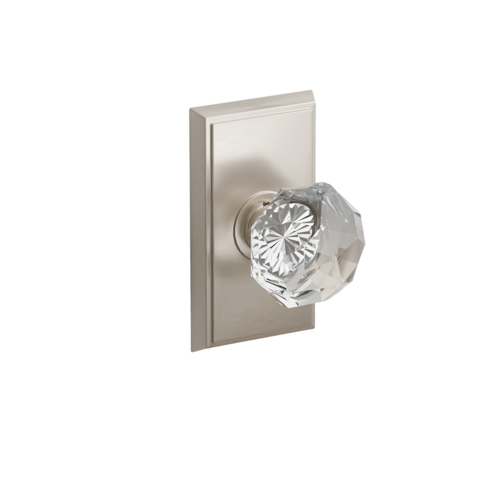 Emtek Door Handle - Diamond Knob Rectangular Rosette - Glass