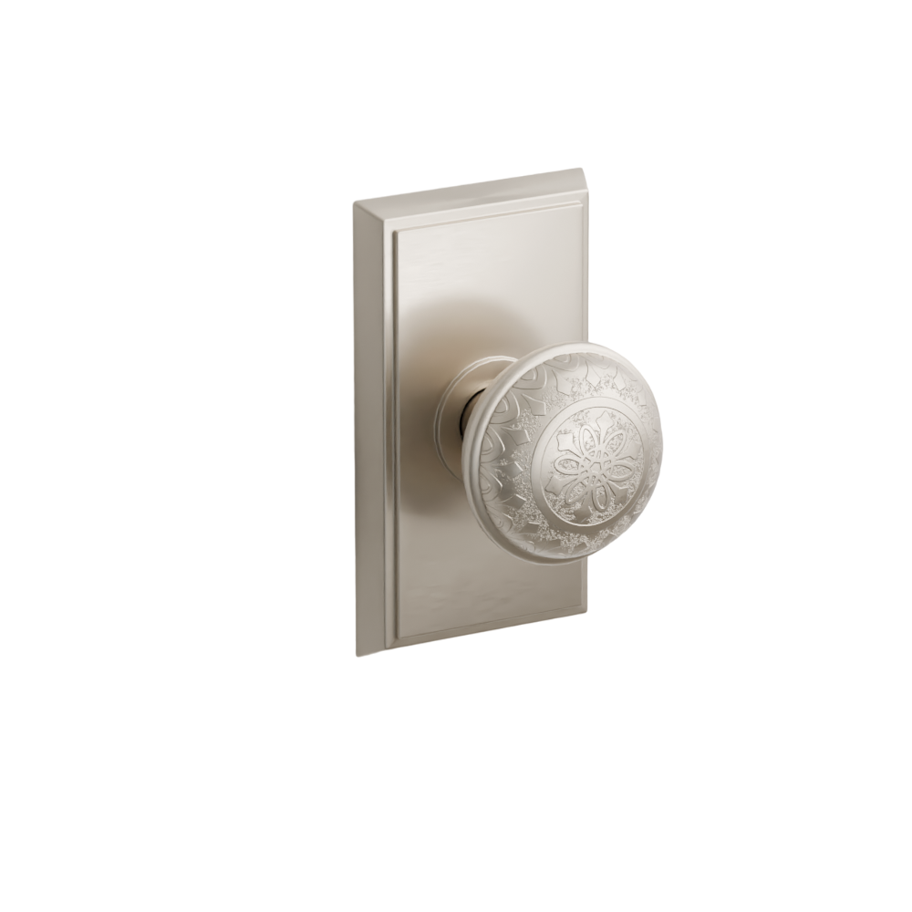 Emtek Door Handle - Lancaster Knob Rectangular Rosette - Designer Brass