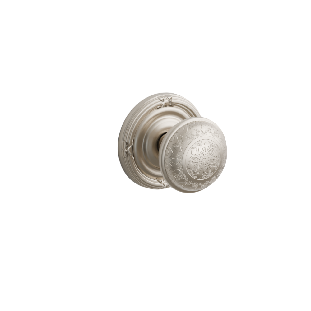 Emtek Door Handle - Lancaster Knob Ribbon & Reed Rosette - Designer Brass
