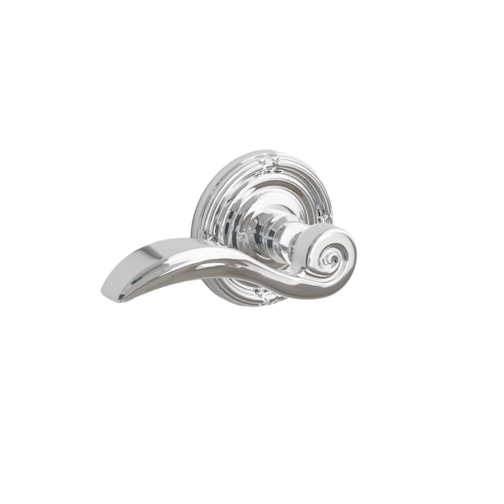 Emtek Door Handle - Elan Lever Ribbon & Reed Rosette - Designer Brass