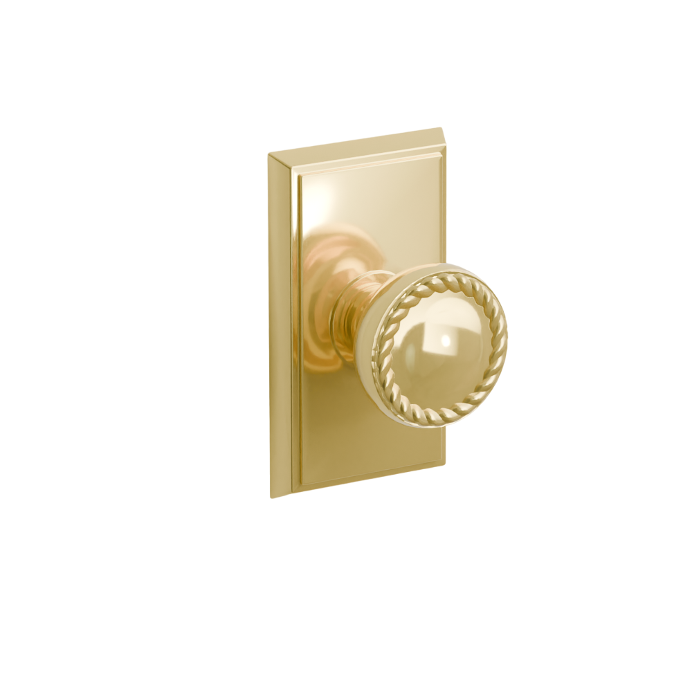 Emtek Door Handle - Rope Knob Rectangular Rosette - Designer Brass