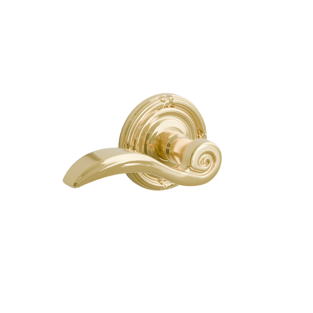 Emtek Door Handle - Elan Lever Ribbon & Reed Rosette - Designer Brass