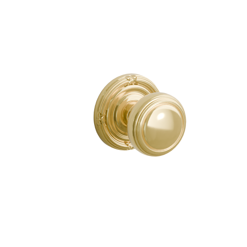 Emtek Door Handle - Norwich Knob Ribbon & Reed Rosette - Classic Brass