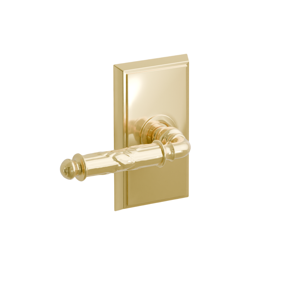 Emtek Door Handle - Ribbon & Reed Lever Rectangular Rosette - Designer Brass