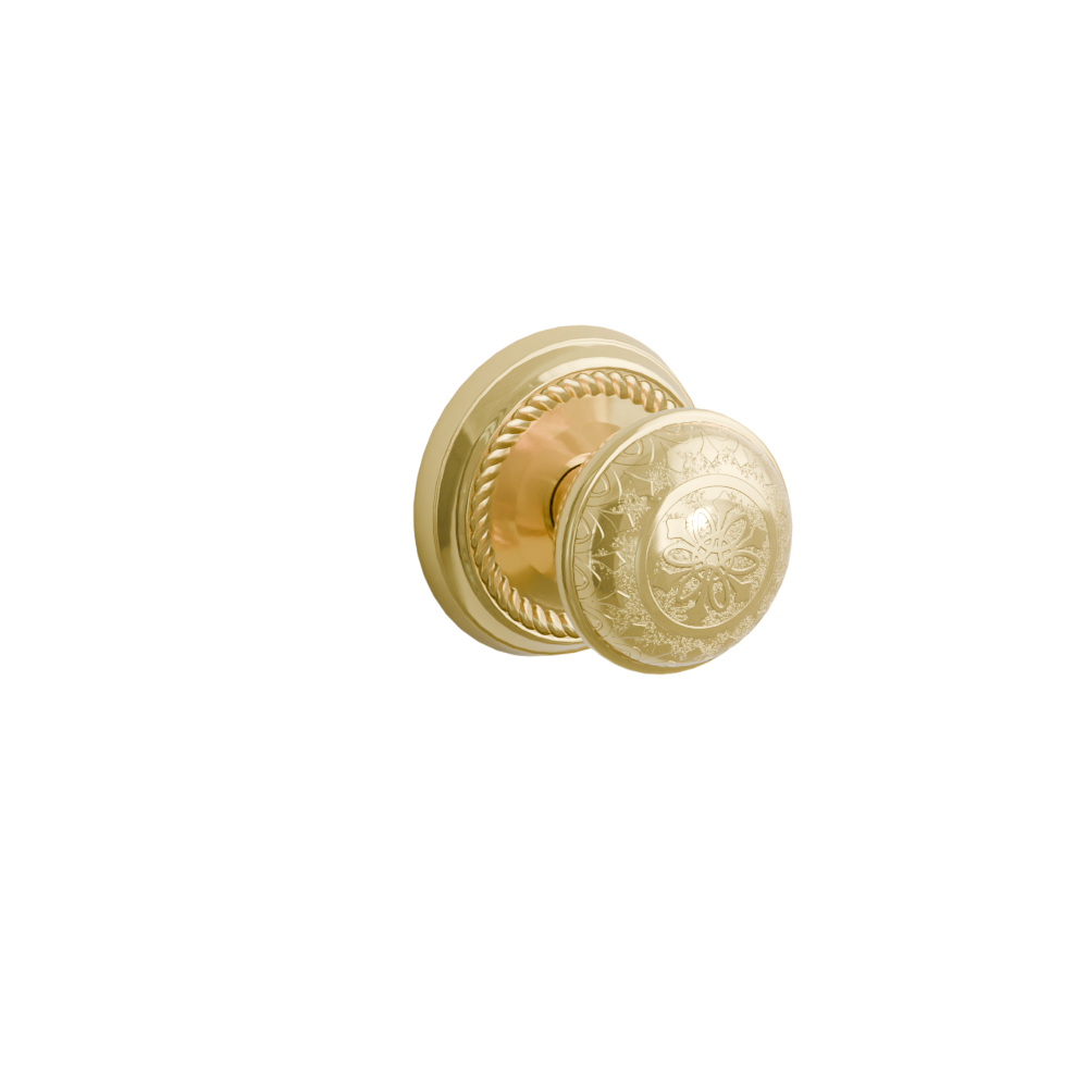 Emtek Door Handle - Lancaster Knob Rope Rosette - Designer Brass