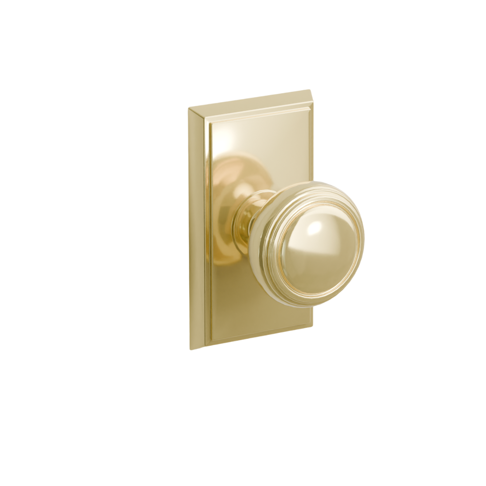 Emtek Door Handle - Norwich Knob Rectangular Rosette - Classic Brass