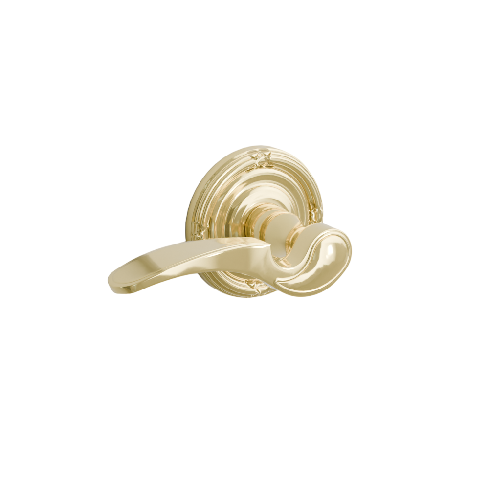 Emtek Door Handle - Coventry Lever Ribbon & Reed Rosette - Designer Brass