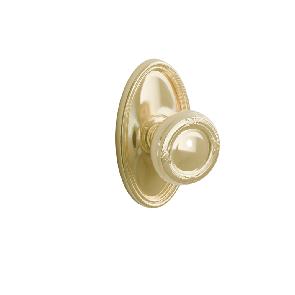 Emtek Door Handle - Ribbon & Reed Knob Oval Rosette - Designer Brass