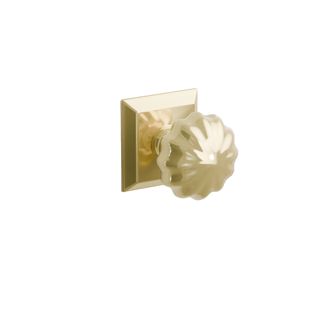 Emtek Door Handle - Melon Knob Quincy Rosette - Classic Brass