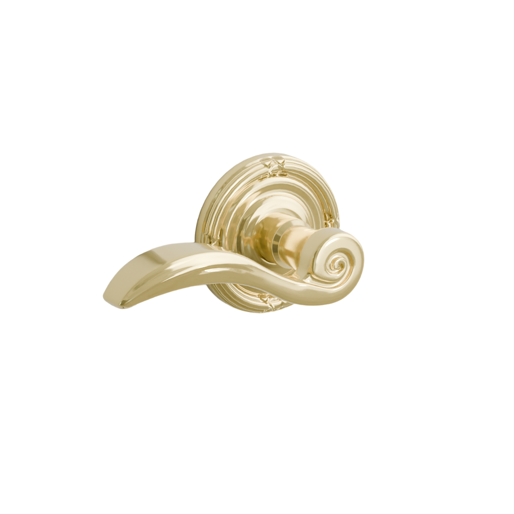 Emtek Door Handle - Elan Lever Ribbon & Reed Rosette - Designer Brass