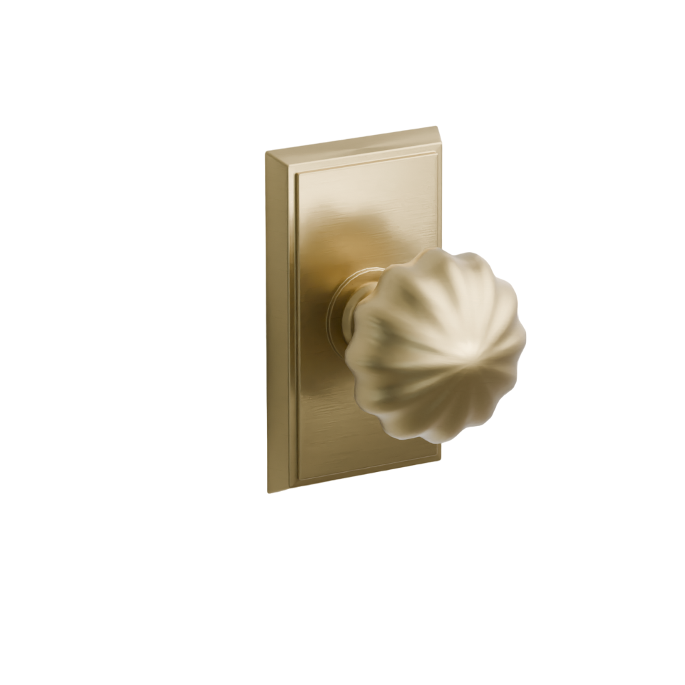 Emtek Door Handle - Melon Knob Rectangular Rosette - Classic Brass