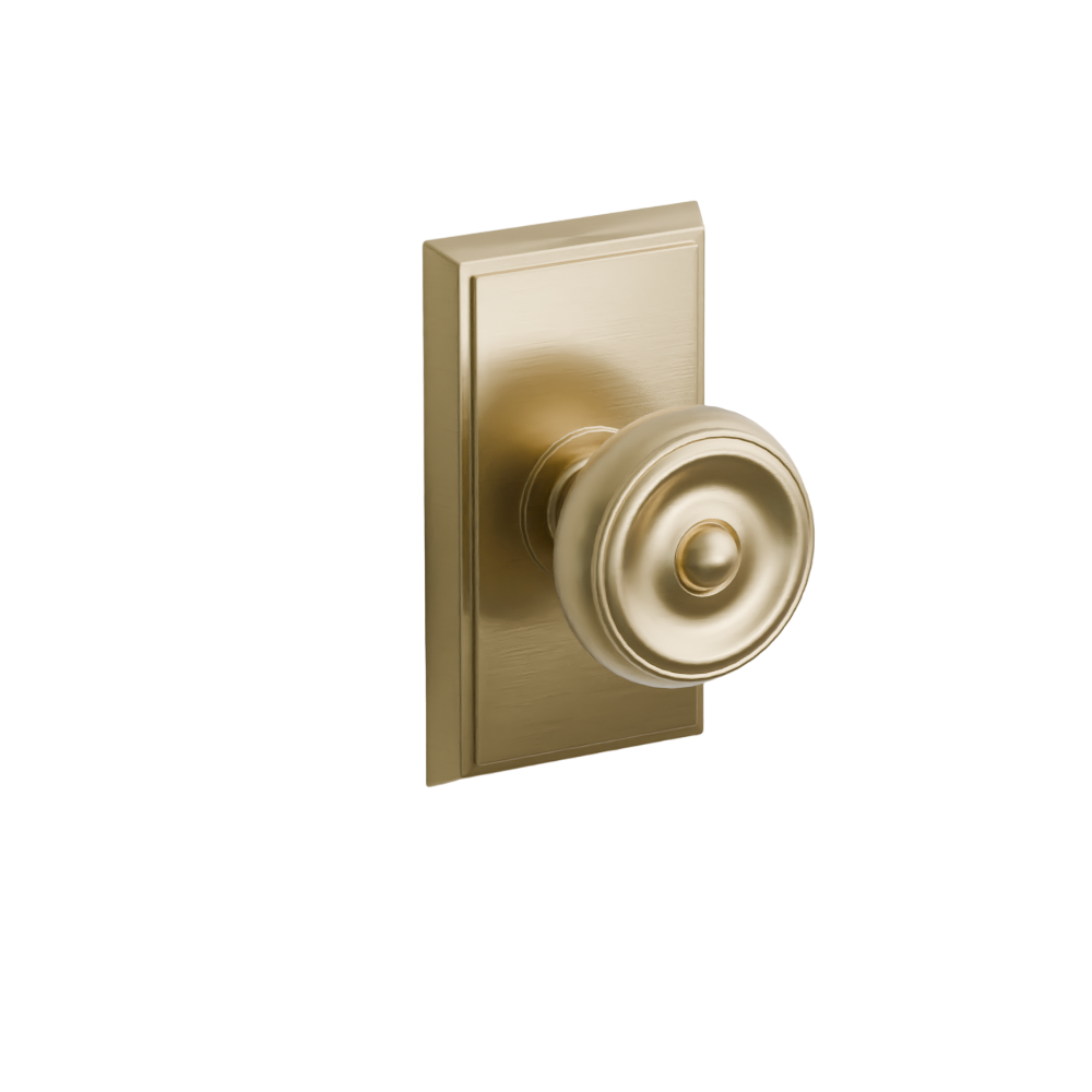 Emtek Door Handle - Waverly Knob Rectangular Rosette - Classic Brass