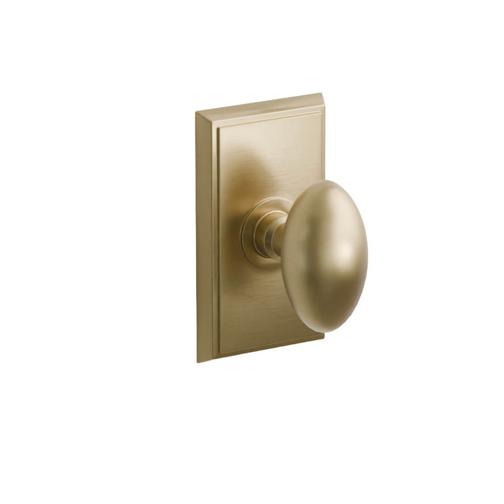 Emtek Door Handle - Egg Knob Rectangular Rosette - Classic Brass