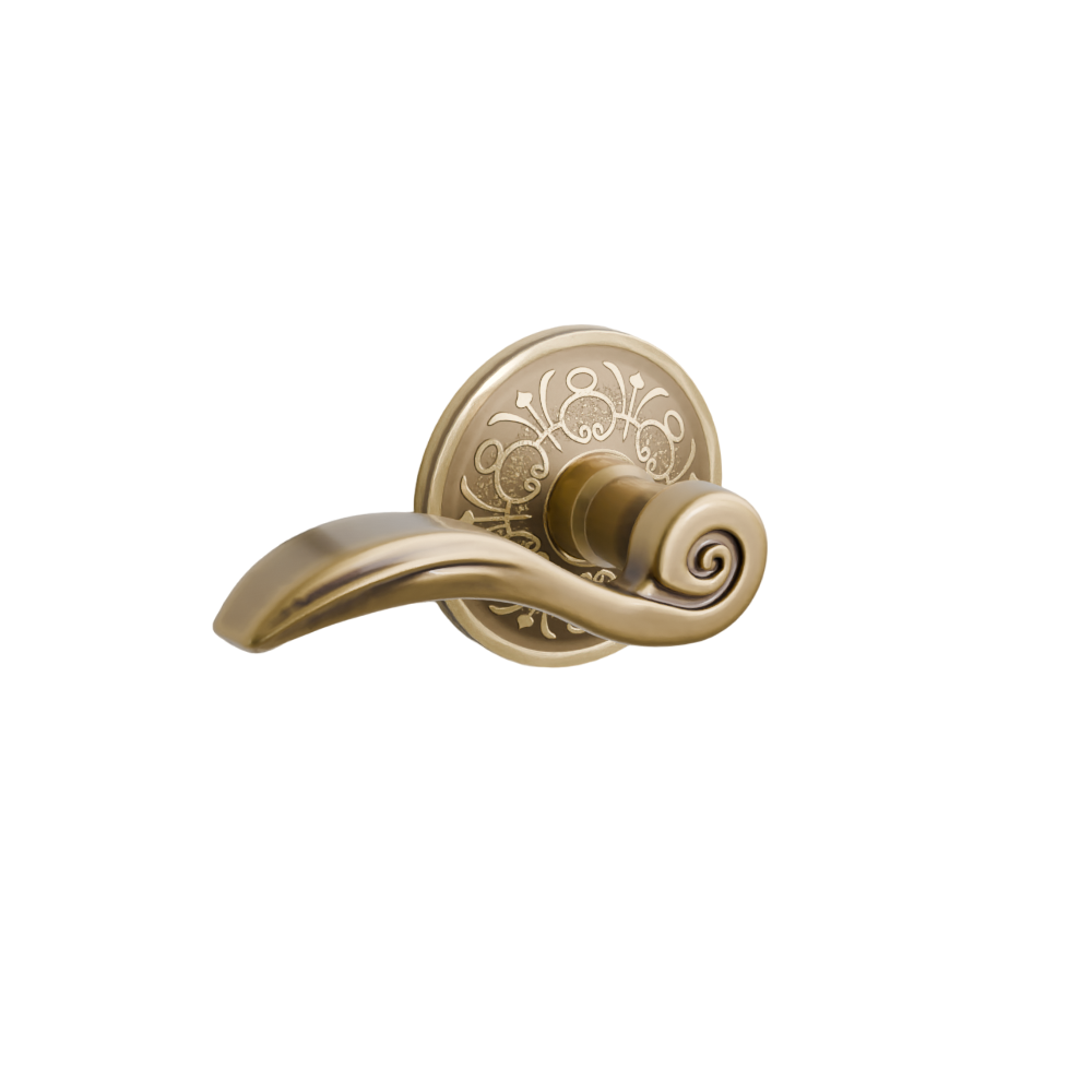 Emtek Door Handle - Elan Lever Lancaster Rosette - Designer Brass