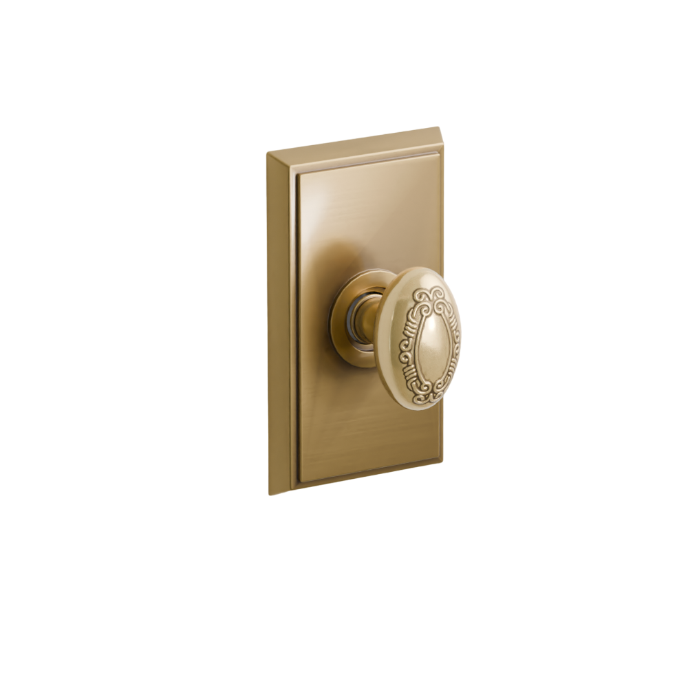Emtek Door Handle - Victoria Knob Rectangular Rosette - Designer Brass
