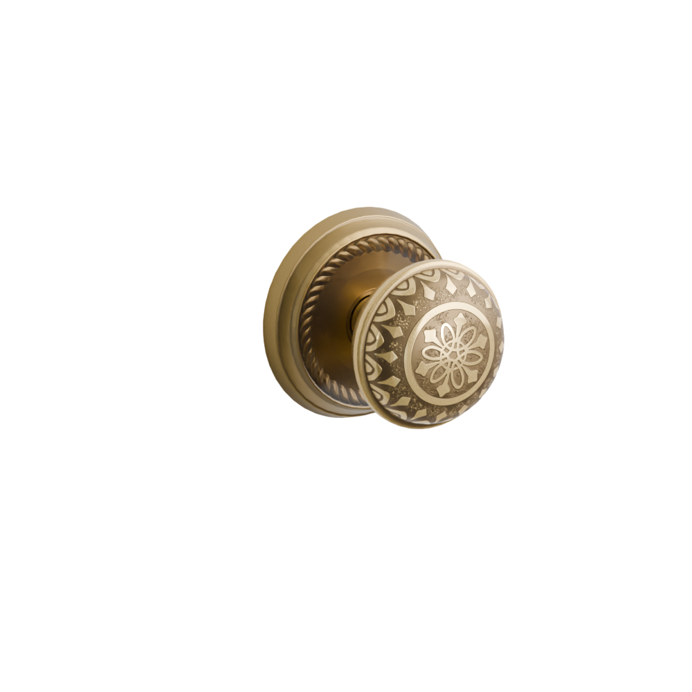 Emtek Door Handle - Lancaster Knob Rope Rosette - Designer Brass