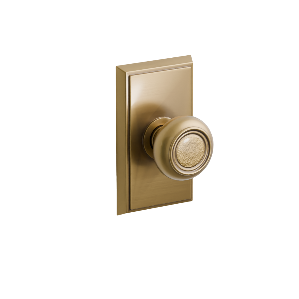 Emtek Door Handle - Belmont Knob Rectangular Rosette - Designer Brass
