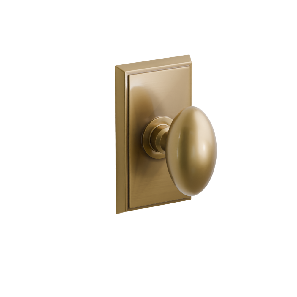 Emtek Door Handle - Egg Knob Rectangular Rosette - Classic Brass