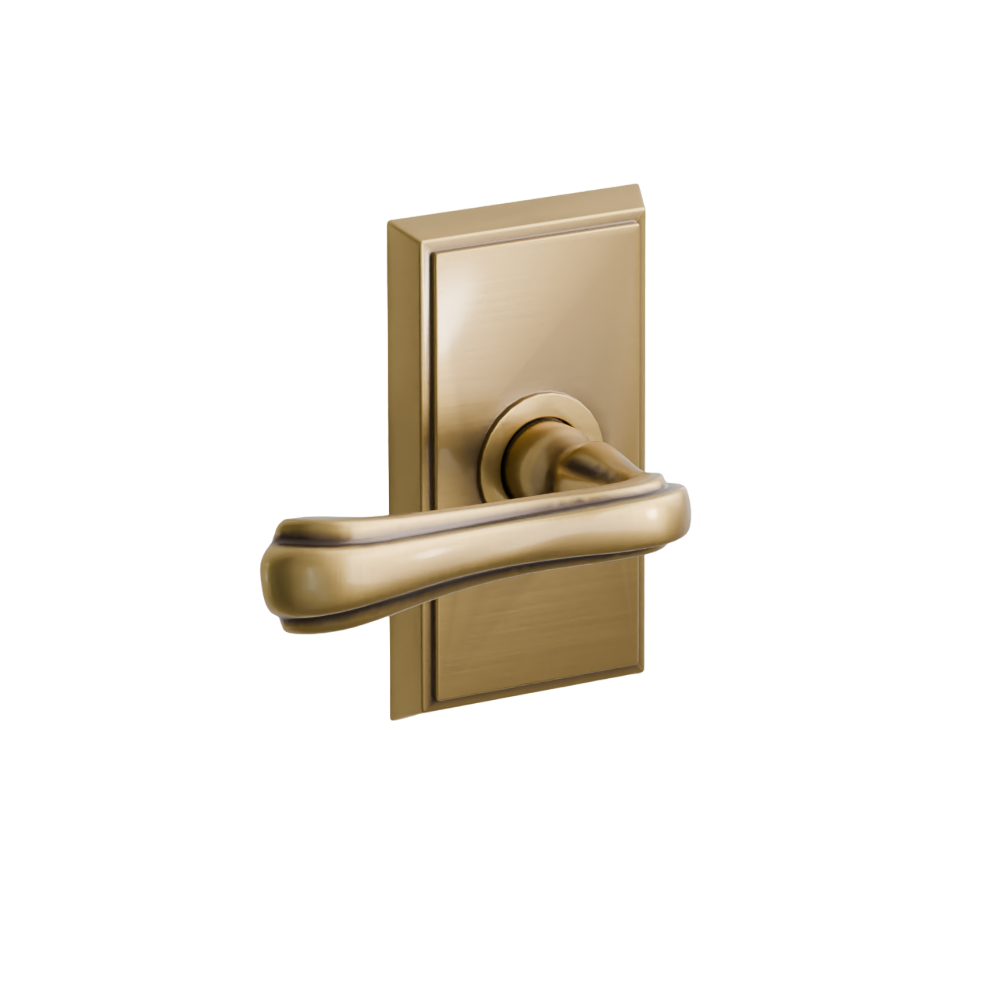 Emtek Door Handle - Wembley Lever Rectangular Rosette - Designer Brass