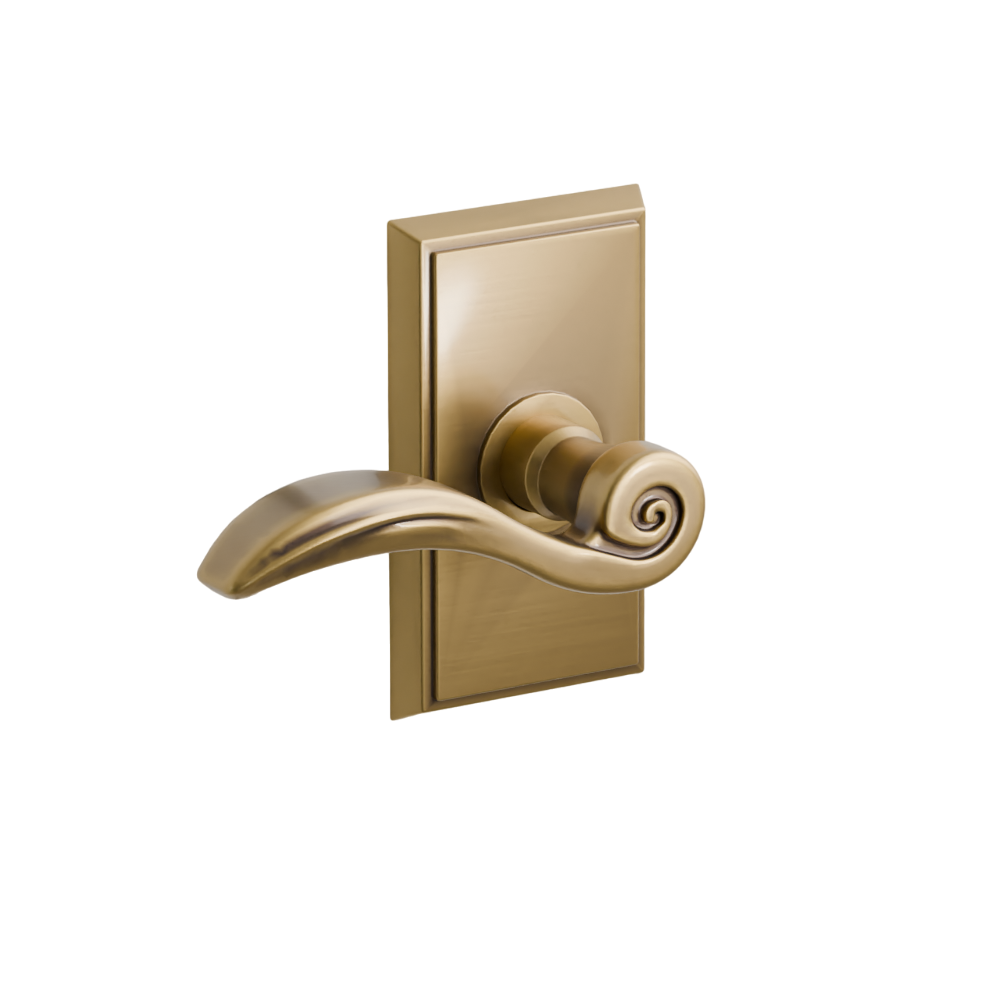 Emtek Door Handle - Elan Lever Rectangular Rosette - Designer Brass