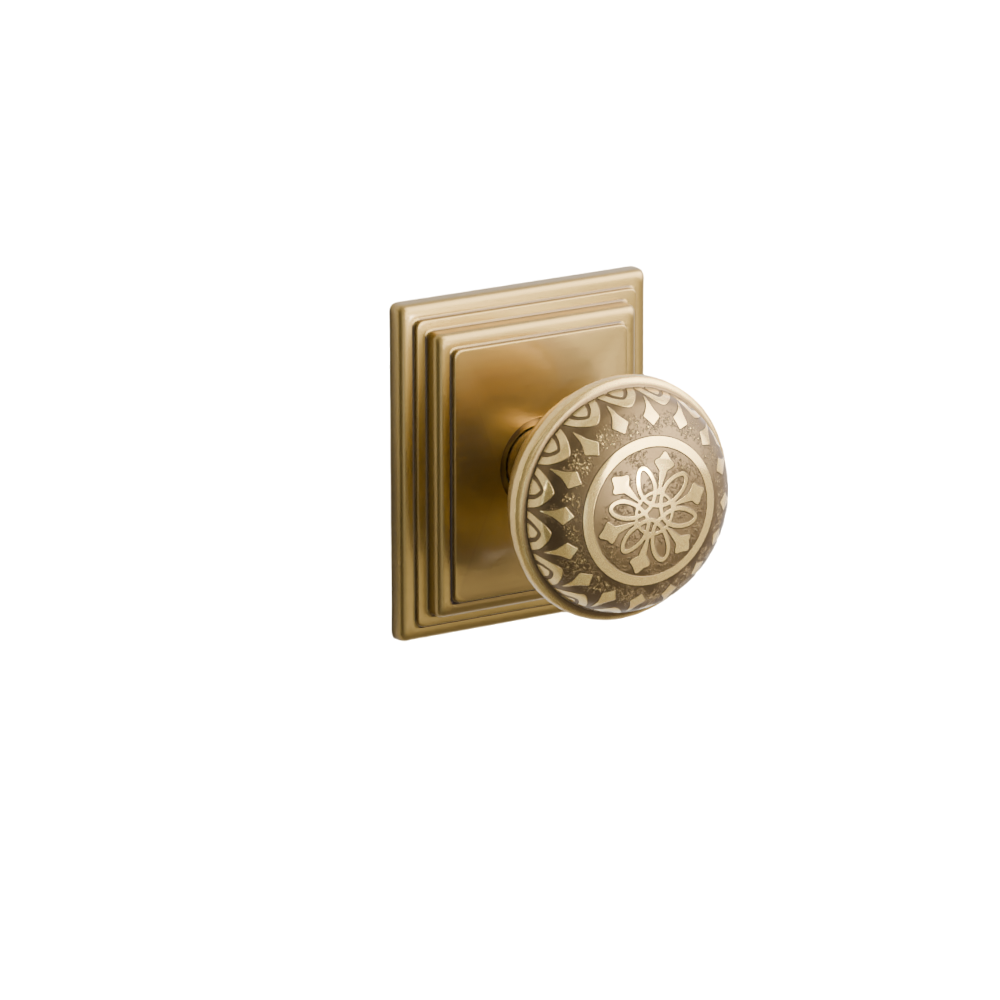 Emtek Door Handle - Lancaster Knob Wilshire Rosette - Designer Brass
