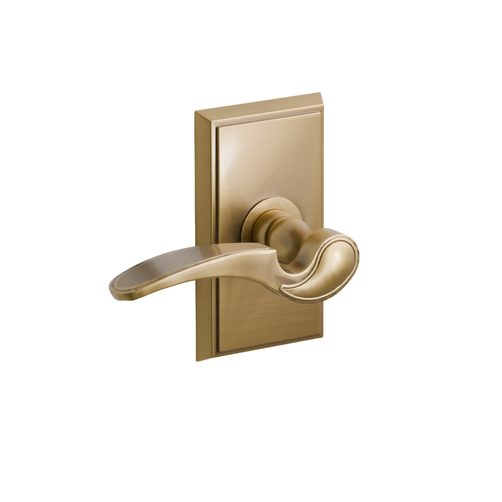 Emtek Door Handle - Coventry Lever Rectangular Rosette - Designer Brass