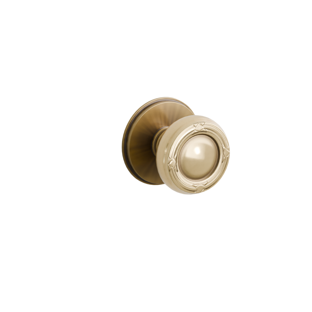 Emtek Door Handle - Ribbon & Reed Knob Watford Rosette - Designer Brass