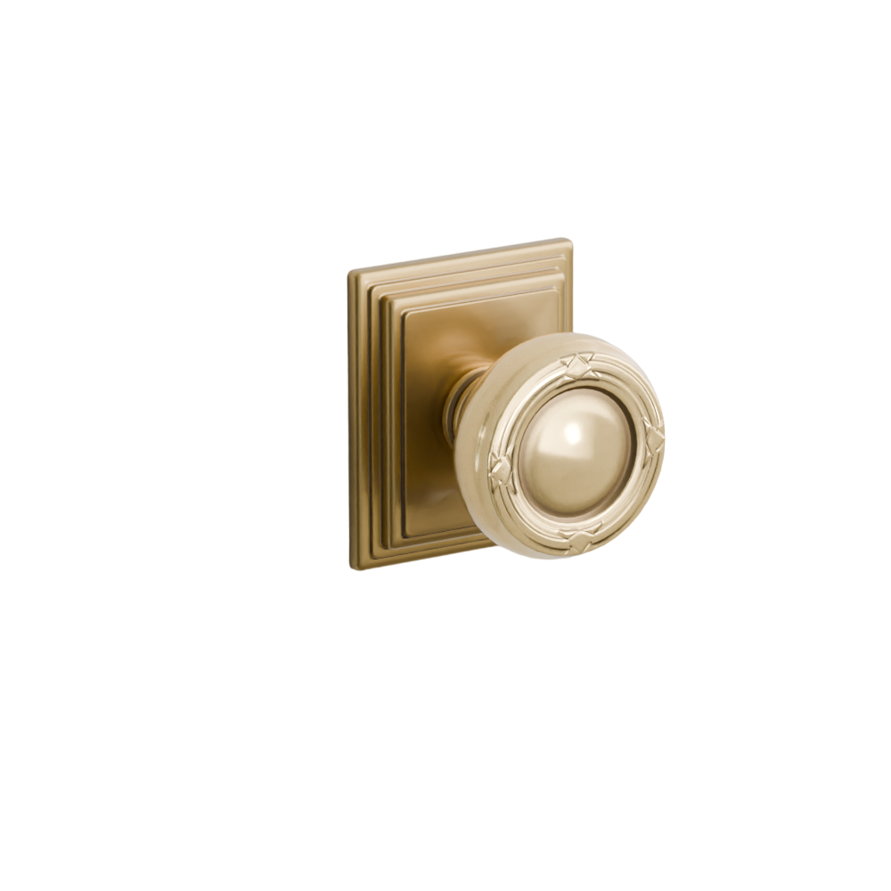 Emtek Door Handle - Ribbon & Reed Knob Wilshire Rosette - Designer Brass
