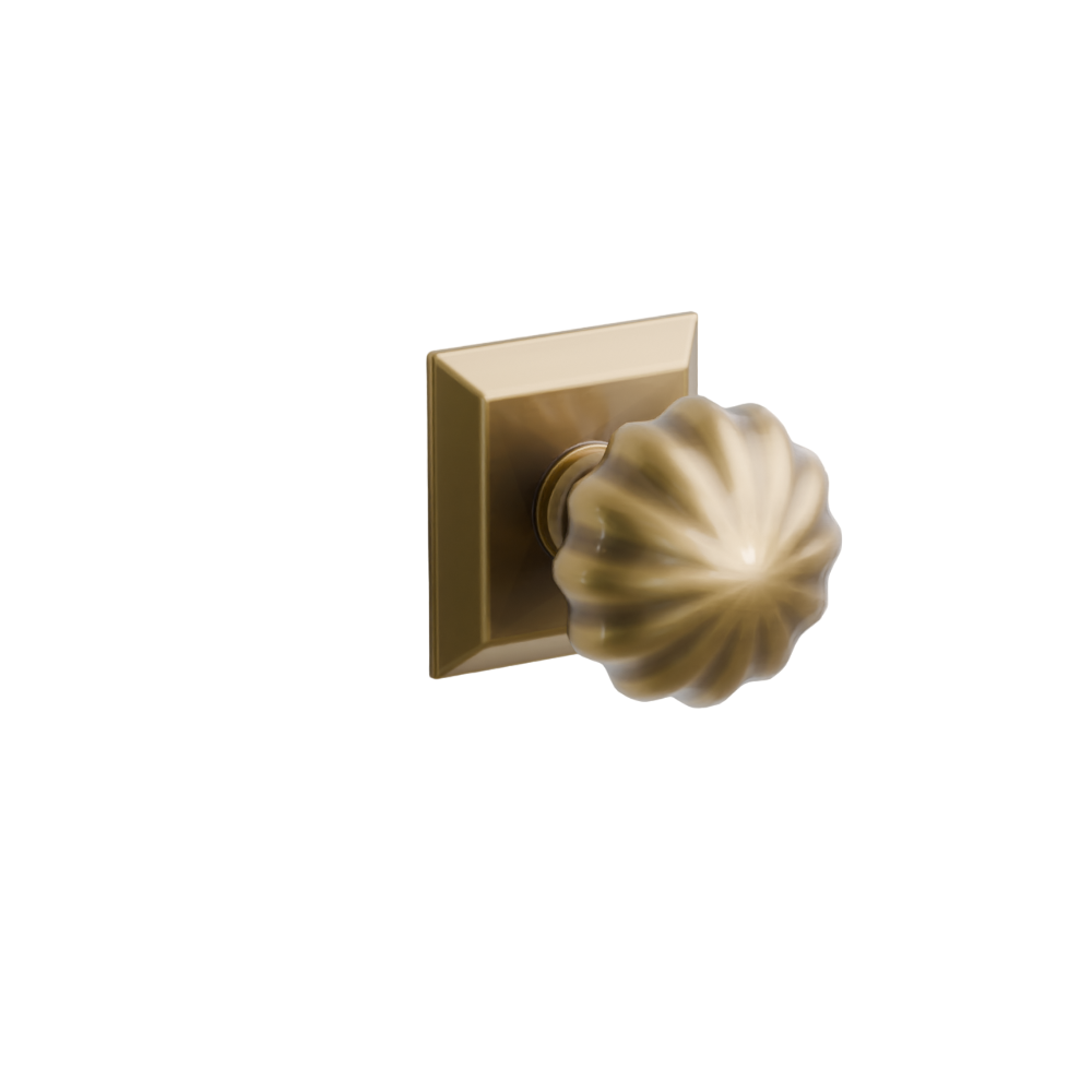 Emtek Door Handle - Melon Knob Quincy Rosette - Classic Brass