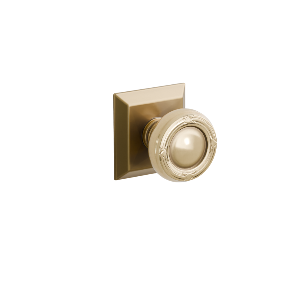 Emtek Door Handle - Ribbon & Reed Knob Quincy Rosette - Designer Brass