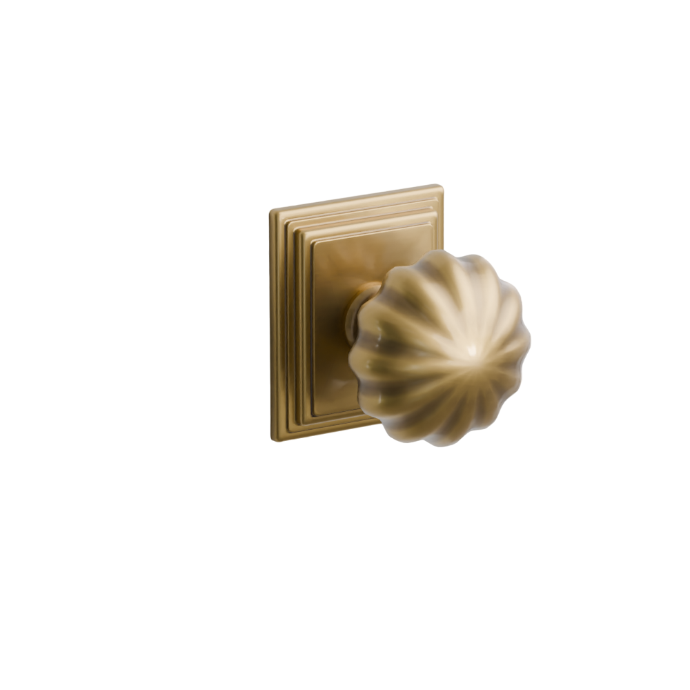 Emtek Door Handle - Melon Knob Wilshire Rosette - Classic Brass
