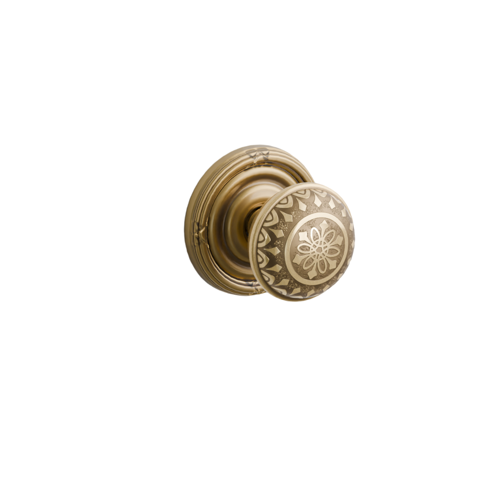 Emtek Door Handle - Lancaster Knob Ribbon & Reed Rosette - Designer Brass