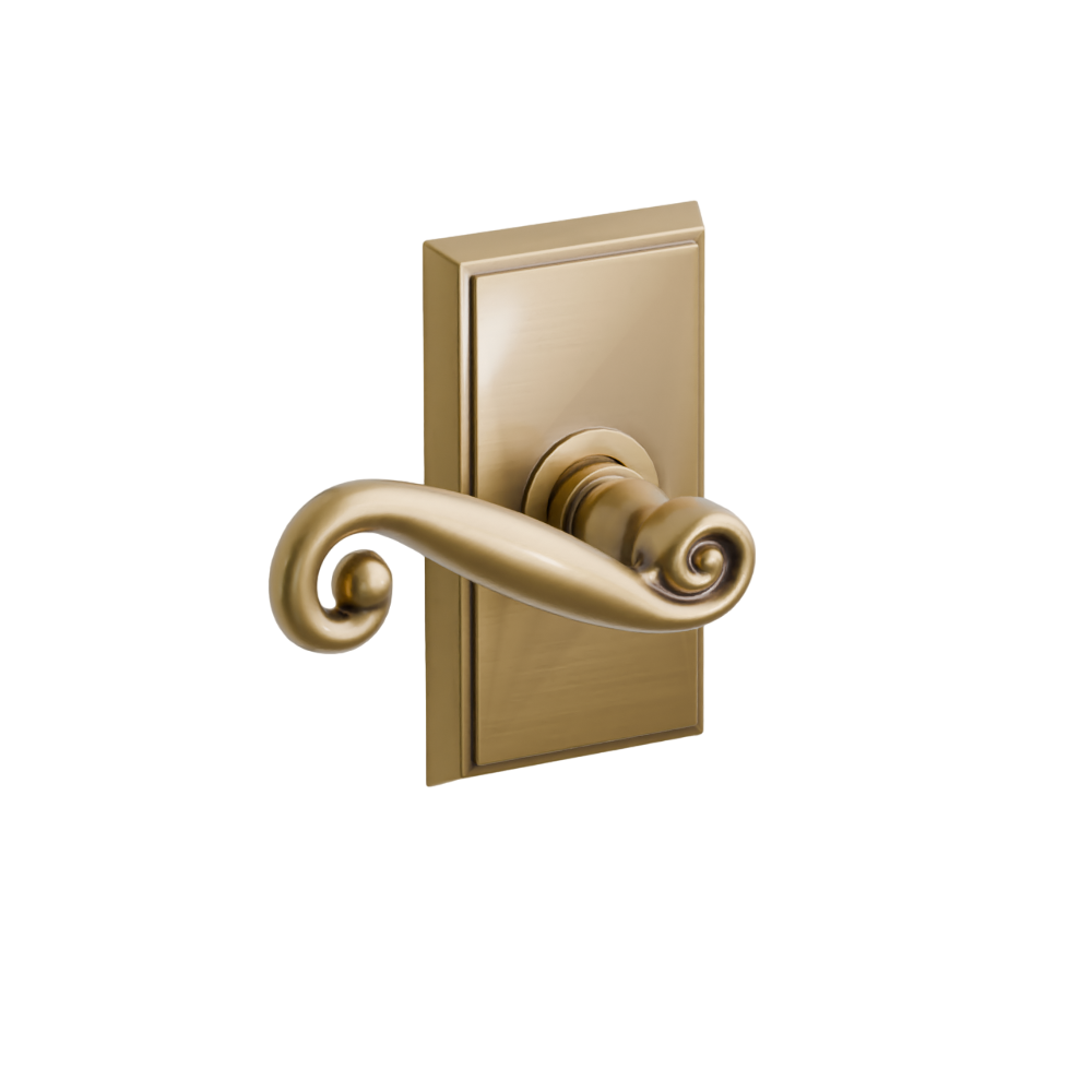 Emtek Door Handle - Rustic Lever Rectangular Rosette - Designer Brass