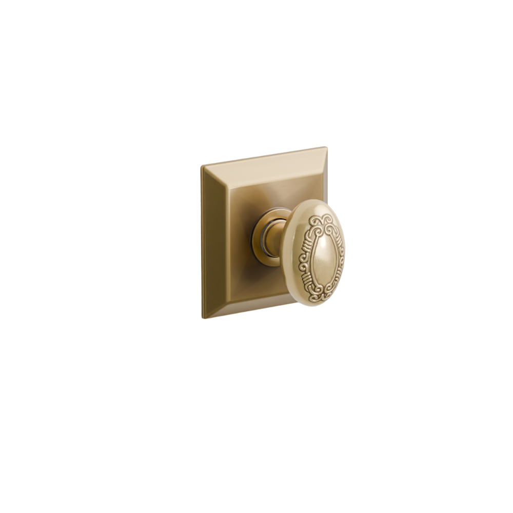 Emtek Door Handle - Victoria Knob Quincy Rosette - Designer Brass